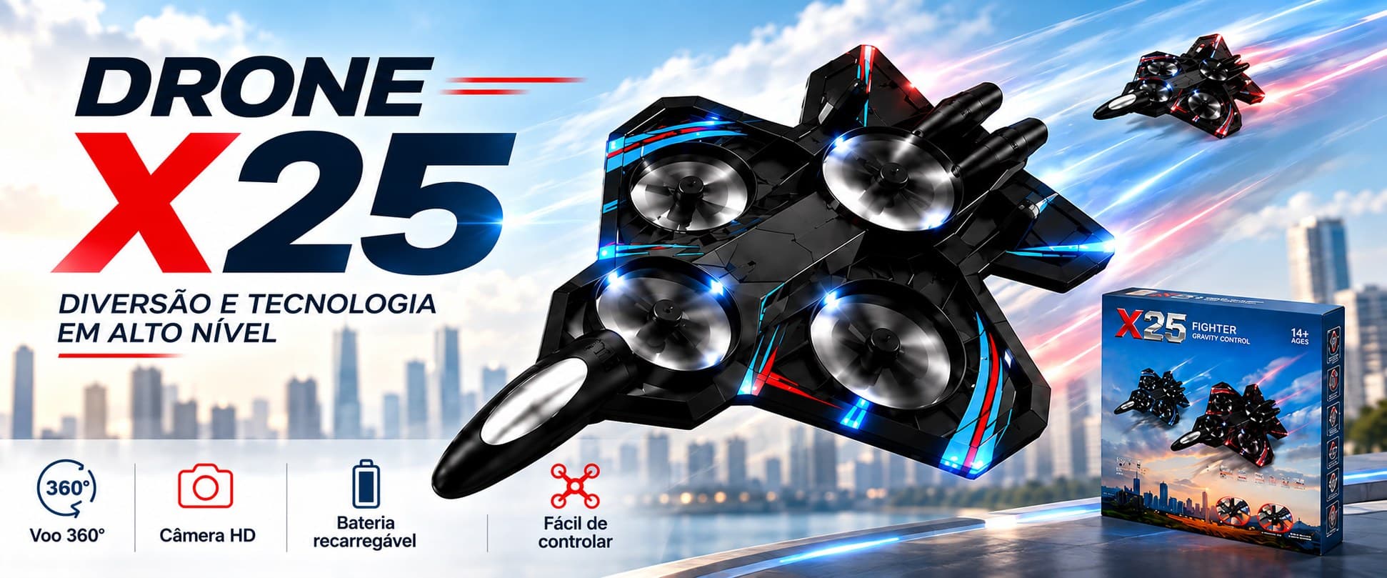 Drone Avião X25 com voo 360 graus