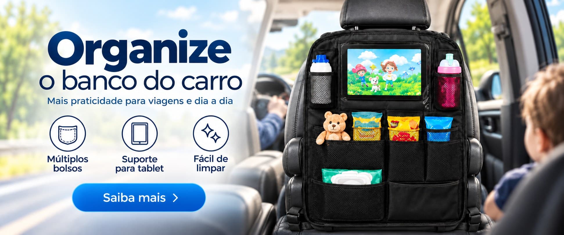 Organizador de banco de carro com suporte para tablet