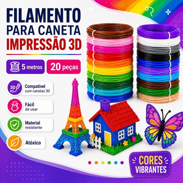 Filamento para Caneta Impressão 3D - 20M 5PEÇAS
