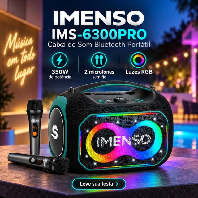 Caixa de Som Imenso 350W com Microfone Ims 6300PRO