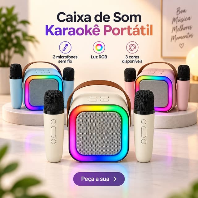Caixa de Som Karaokê Infantil 2 Mic. K12