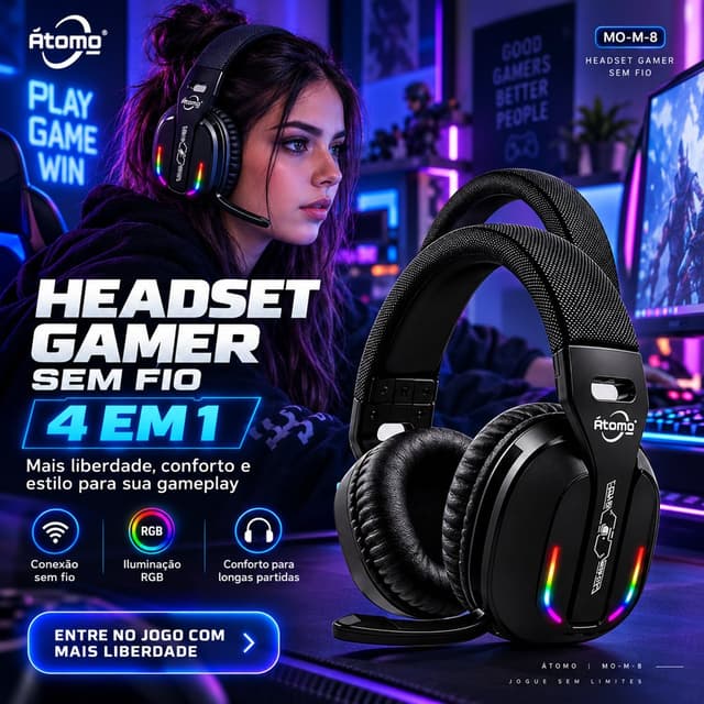 Headphone Gamer Sem Fio M-8