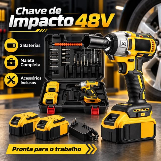 Parafusadeira de Impacto 48V 2BT + Kit - Alta Potência