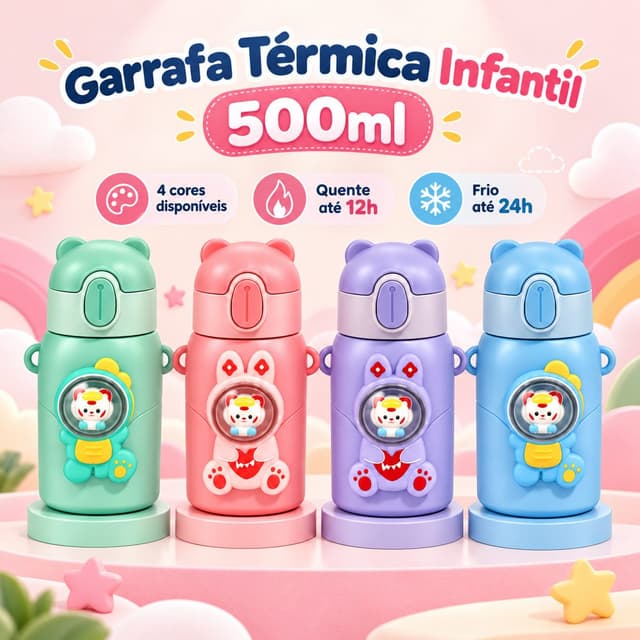 Garrafa Térmica com Canudo Infantil TK 500 Ml