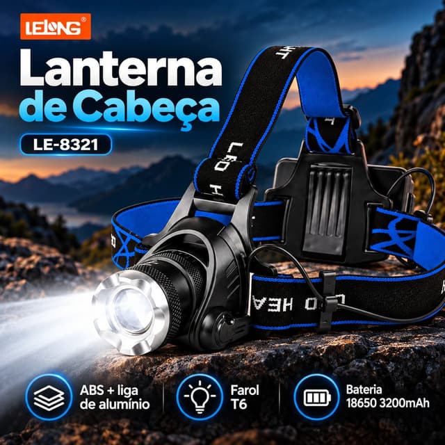 Lanterna de Cabeça T6 com Pilhas Potente