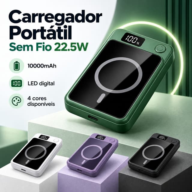 Carregador Portátil Indução 10000 Mah Magsafe