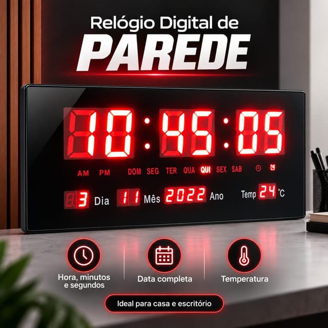 Relógio de Parede Digital 47X23 Cm