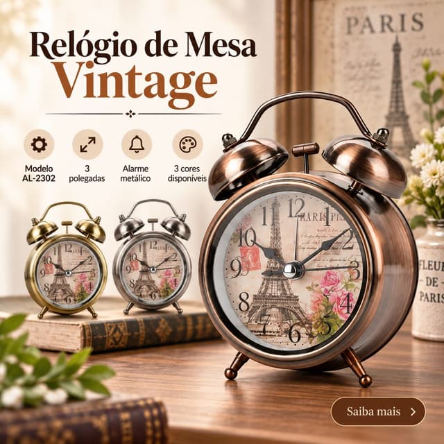Relógio Vintage Analógico 12 Cm