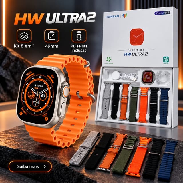 Relógio Smartwatch Ultra 2 Howear C 7 Pulseiras