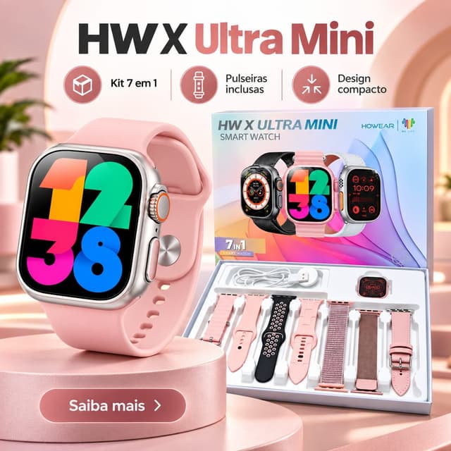 Relógio Smartwatch Ultra Mini Howear C 7 Pulseiras
