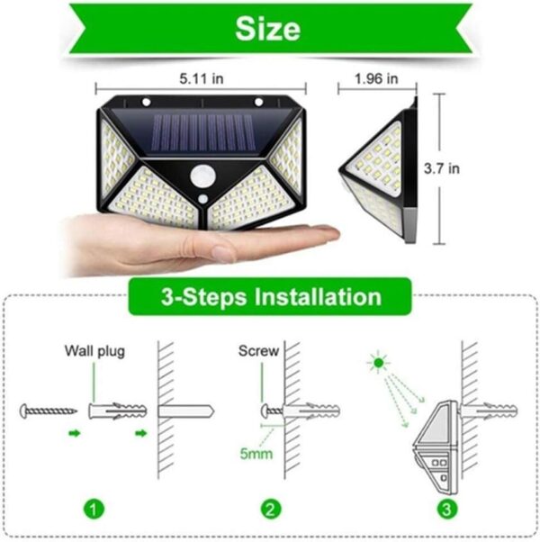 LUMINÁRIA SOLAR PAREDE 100 LEDS - Image 9