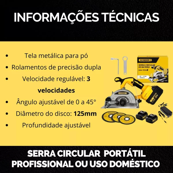 SERRA CIRCULAR PORTÁTIL C/ 2 BATERIAS 21V - Image 3