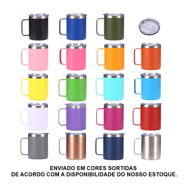 CANECA XÍCARA TÉRMICA CAMADA DUPLA EM AÇO INOX COM TAMPA 350ML - Image 7