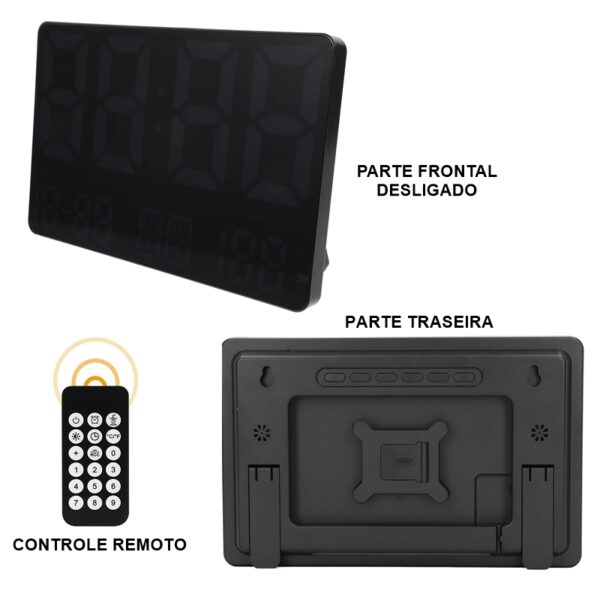 RELÓGIO DIGITAL LED DE PAREDE E MESA CALENDÁRIO ALARME DATA TEMPERATURA COM CONTROLE REMOTO - Image 5