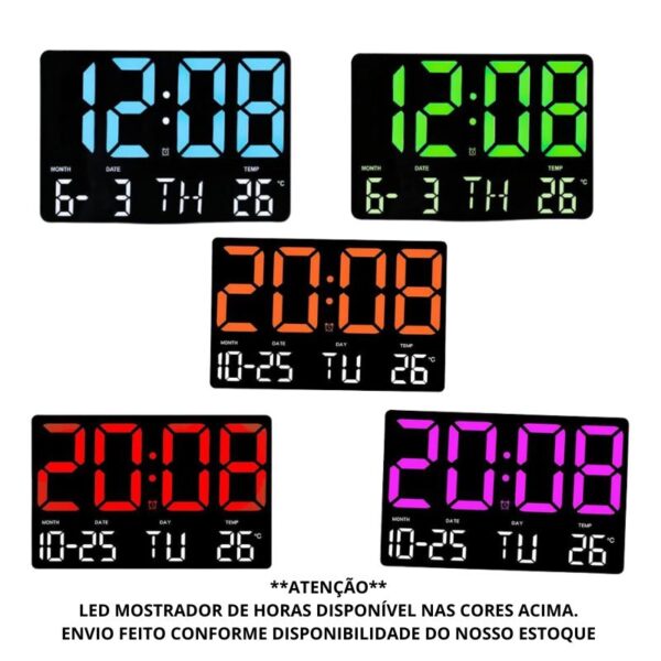 RELÓGIO DIGITAL LED DE PAREDE E MESA CALENDÁRIO ALARME DATA TEMPERATURA COM CONTROLE REMOTO - Image 2