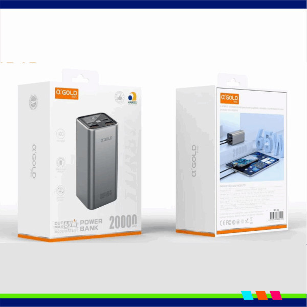 CARREGADOR PORTÁTIL DUPLO A'GOLD 65W